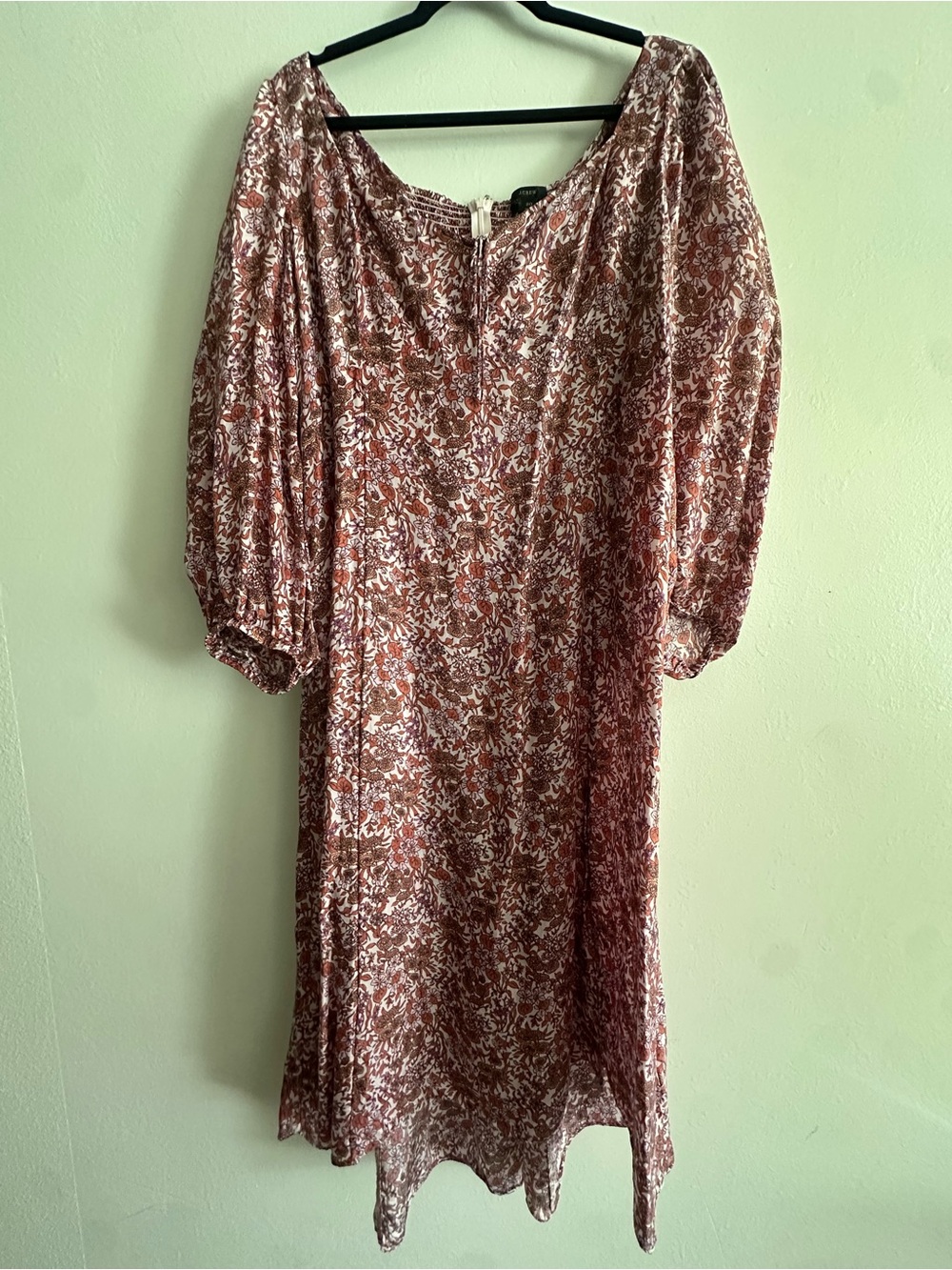 J. Crew Rust Floral Puff-Sleeve Midi Dress